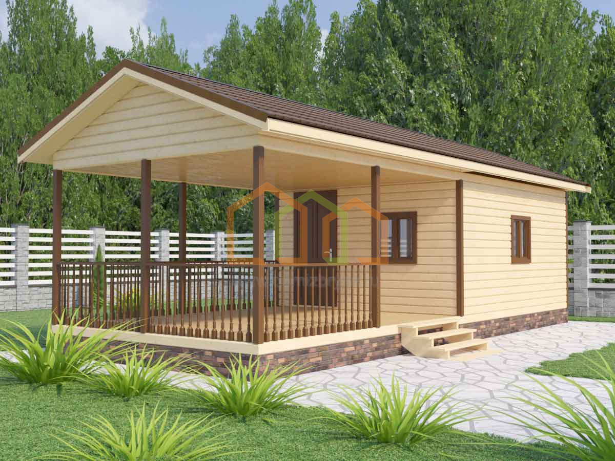 Каркасный садовый домик с террасой Дуб (КТ) 4x10 Площадь: 40 м² с ...